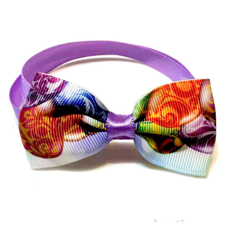 HKM-077075 Easter-Themed Pet Bow Tie with Floral Headpiece - Adjustable Size Options