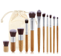 HKM-707603 11-Piece Makeup Brush Set with Man-Made Fiber Brushes and Bamboo Handles, Long Rod Design