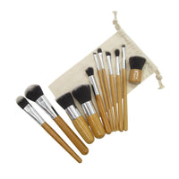 HKM-707603 11-Piece Makeup Brush Set with Man-Made Fiber Brushes and Bamboo Handles, Long Rod Design