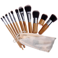 HKM-707603 11-Piece Makeup Brush Set with Man-Made Fiber Brushes and Bamboo Handles, Long Rod Design