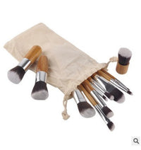 HKM-707603 11-Piece Makeup Brush Set with Man-Made Fiber Brushes and Bamboo Handles, Long Rod Design