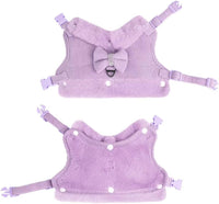 HKM-259667 Adjustable Small Dog Harness and Leash Set with Removable Fur Collar, Soft Padded Design, Quick Release Buckles, Includes Bow Tie, Perfect for Girls