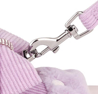HKM-259667 Adjustable Small Dog Harness and Leash Set with Removable Fur Collar, Soft Padded Design, Quick Release Buckles, Includes Bow Tie, Perfect for Girls