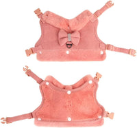 HKM-259667 Adjustable Small Dog Harness and Leash Set with Removable Fur Collar, Soft Padded Design, Quick Release Buckles, Includes Bow Tie, Perfect for Girls