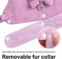 HKM-259667 Adjustable Small Dog Harness and Leash Set with Removable Fur Collar, Soft Padded Design, Quick Release Buckles, Includes Bow Tie, Perfect for Girls
