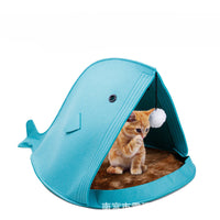 HKM-937555 Felt Shark-Shaped Cat Litter Nest in Blue and Gray for Pets Up to 8 Pounds