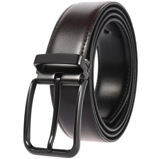 HKM-818707 Double Layer Casual Leather Perforated Belt with Rotating Design