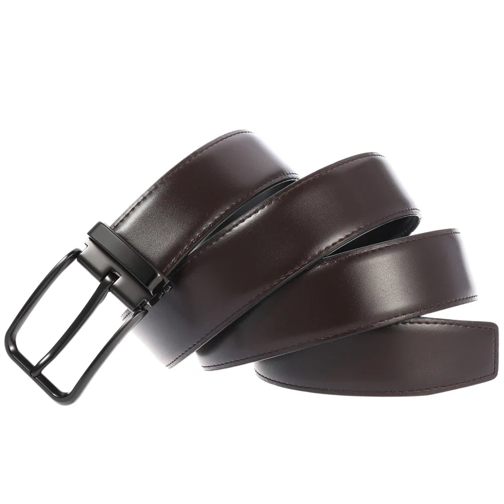 HKM-818707 Double Layer Casual Leather Perforated Belt with Rotating Design