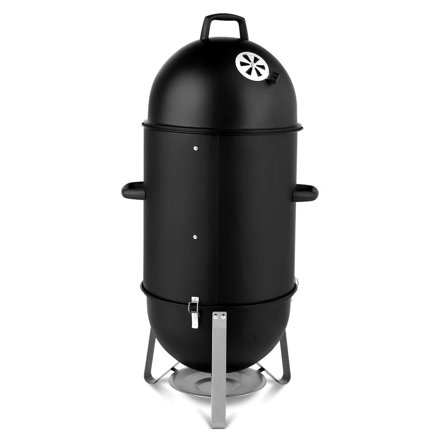 HKM-027155 Black 3-Layer Oval Cylinder Charcoal Grill Smoker - 48x48x119cm