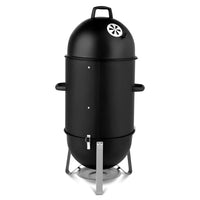 HKM-027155 Black 3-Layer Oval Cylinder Charcoal Grill Smoker - 48x48x119cm