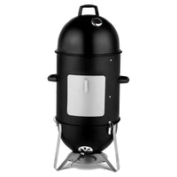 HKM-027155 Black 3-Layer Oval Cylinder Charcoal Grill Smoker - 48x48x119cm