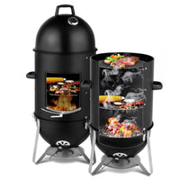 HKM-027155 Black 3-Layer Oval Cylinder Charcoal Grill Smoker - 48x48x119cm