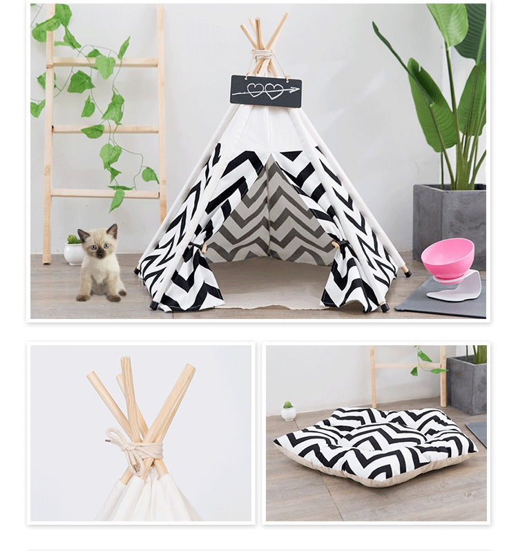 HKM-590611 Pet Tent with Black and Green Stripes – Canvas Dog and Cat Bedding, Available in Multiple Sizes