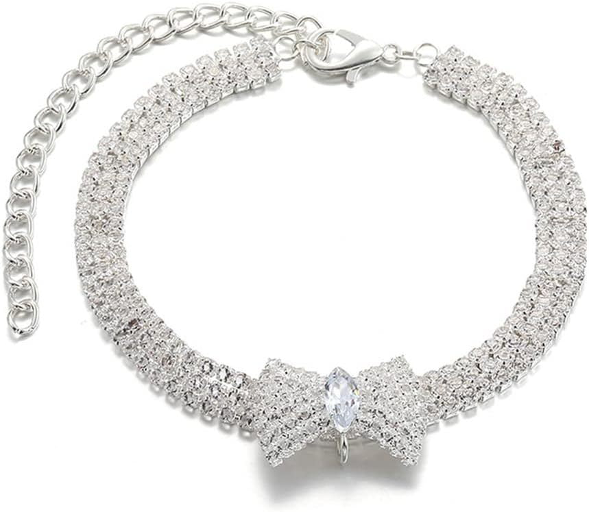 HKM-078547 Adjustable Crystal Bow Tie Pet Collar with Rhinestones for Dogs and Cats
