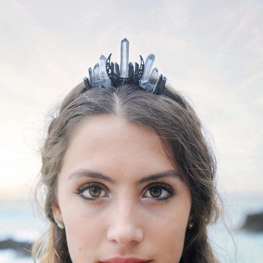 HKM-314707 Handmade Crystal Crown Headband with Pink, Red, Transparent, and Blue Crystals