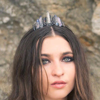 HKM-314707 Handmade Crystal Crown Headband with Pink, Red, Transparent, and Blue Crystals