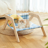 HKM-827411 Elevated Cat Bed with Wooden Frame and Soft Cloth for Indoor Comfort