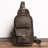HKM-549971 Retro Leather Chest Bag for Men - Genuine Crazy Horse Leather Messenger Bag in Multiple Colours