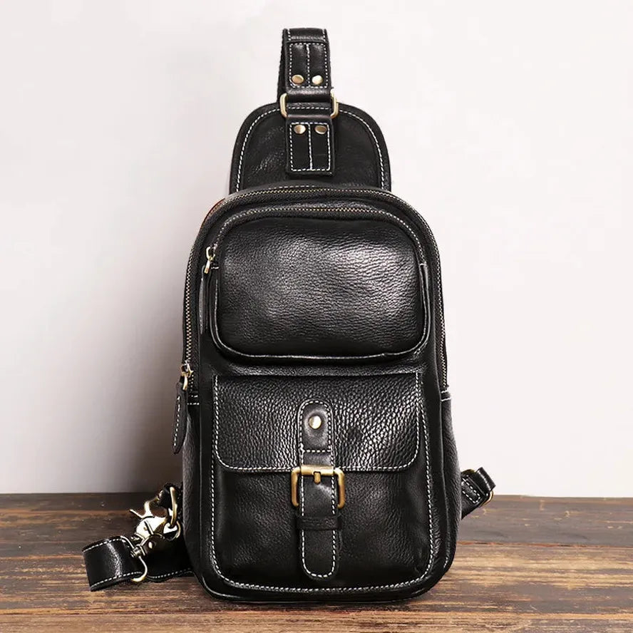 HKM-549971 Retro Leather Chest Bag for Men - Genuine Crazy Horse Leather Messenger Bag in Multiple Colours