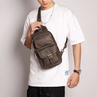 HKM-549971 Retro Leather Chest Bag for Men - Genuine Crazy Horse Leather Messenger Bag in Multiple Colours