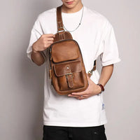HKM-549971 Retro Leather Chest Bag for Men - Genuine Crazy Horse Leather Messenger Bag in Multiple Colours