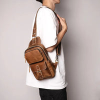 HKM-549971 Retro Leather Chest Bag for Men - Genuine Crazy Horse Leather Messenger Bag in Multiple Colours