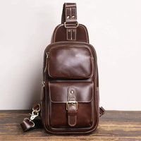 HKM-549971 Retro Leather Chest Bag for Men - Genuine Crazy Horse Leather Messenger Bag in Multiple Colours