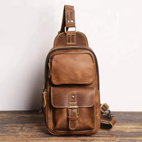 HKM-549971 Retro Leather Chest Bag for Men - Genuine Crazy Horse Leather Messenger Bag in Multiple Colours
