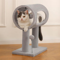 HKM-659923 Gray Indoor Cat Tree with Tunnel, Scratching Posts, and Hanging Balls for Playful Cats