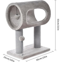 HKM-659923 Gray Indoor Cat Tree with Tunnel, Scratching Posts, and Hanging Balls for Playful Cats
