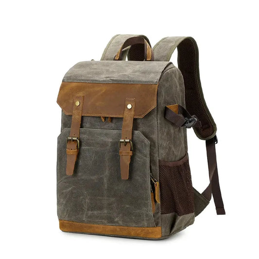 KTX-171411 Retro Waterproof Photography Backpack for Outdoor Travel and Laptop, Oil Wax Canvas Design