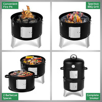 HKM-845203 Cylindrical Charcoal Grill Smoker - Double-Walled Design, 47x41.5x82cm