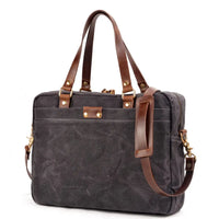HKM-201427 Waxed Canvas and Leather Business Briefcase for 15.6 Inch Laptops - Retro Style, Waterproof, Multiple Colour Options