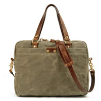 HKM-201427 Waxed Canvas and Leather Business Briefcase for 15.6 Inch Laptops - Retro Style, Waterproof, Multiple Colour Options