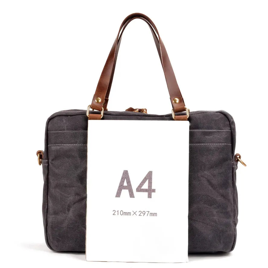 KTX-843923 Waxed Canvas and Leather Business Briefcase for 15.6 Inch Laptops - Retro Style, Waterproof, Multiple Colour Options