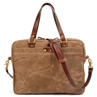 HKM-201427 Waxed Canvas and Leather Business Briefcase for 15.6 Inch Laptops - Retro Style, Waterproof, Multiple Colour Options