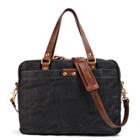 HKM-201427 Waxed Canvas and Leather Business Briefcase for 15.6 Inch Laptops - Retro Style, Waterproof, Multiple Colour Options