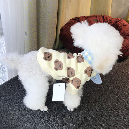 HKM-459283 Cozy Cotton Bear Print Pet Sweater in Beige and Yellow
