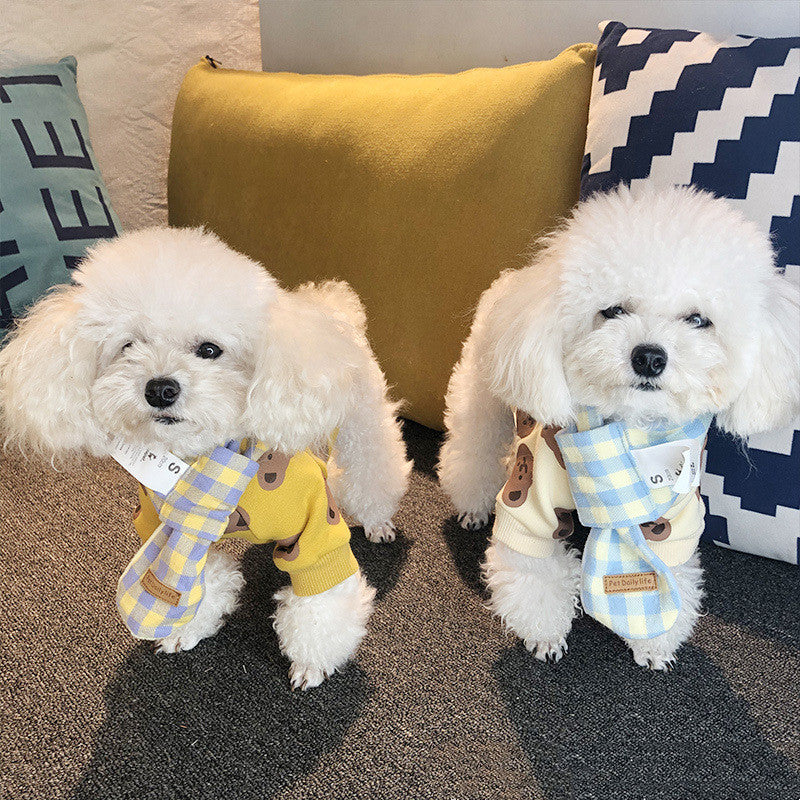 HKM-459283 Cozy Cotton Bear Print Pet Sweater in Beige and Yellow