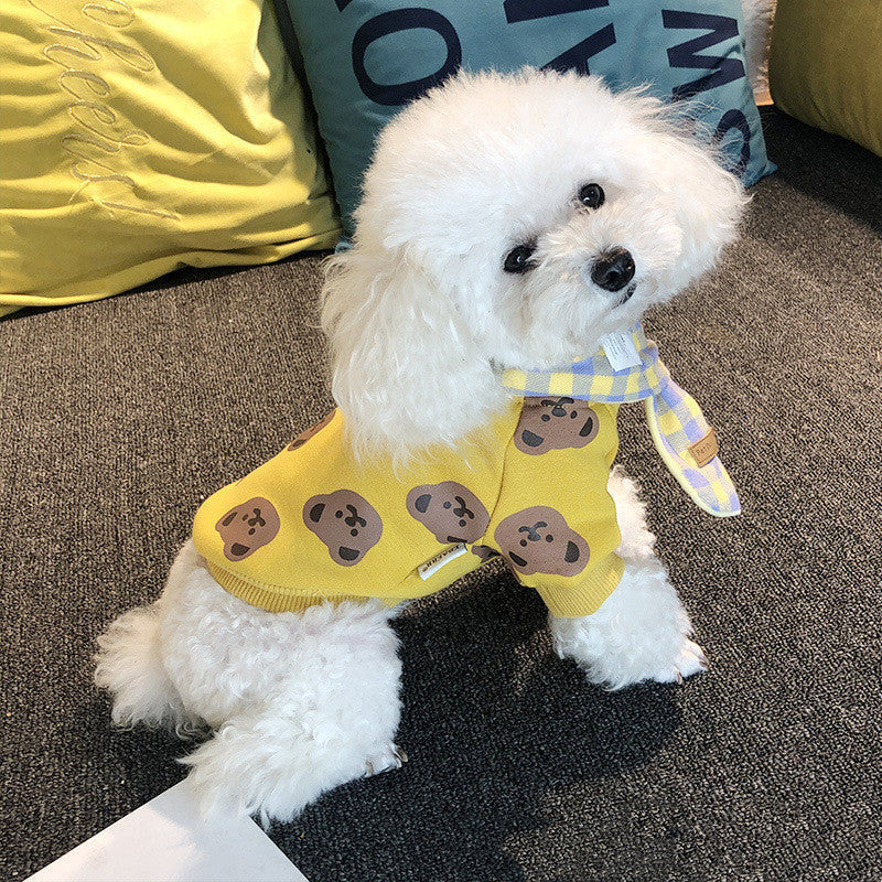 HKM-459283 Cozy Cotton Bear Print Pet Sweater in Beige and Yellow