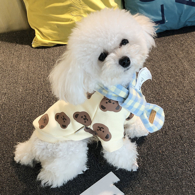 HKM-459283 Cozy Cotton Bear Print Pet Sweater in Beige and Yellow