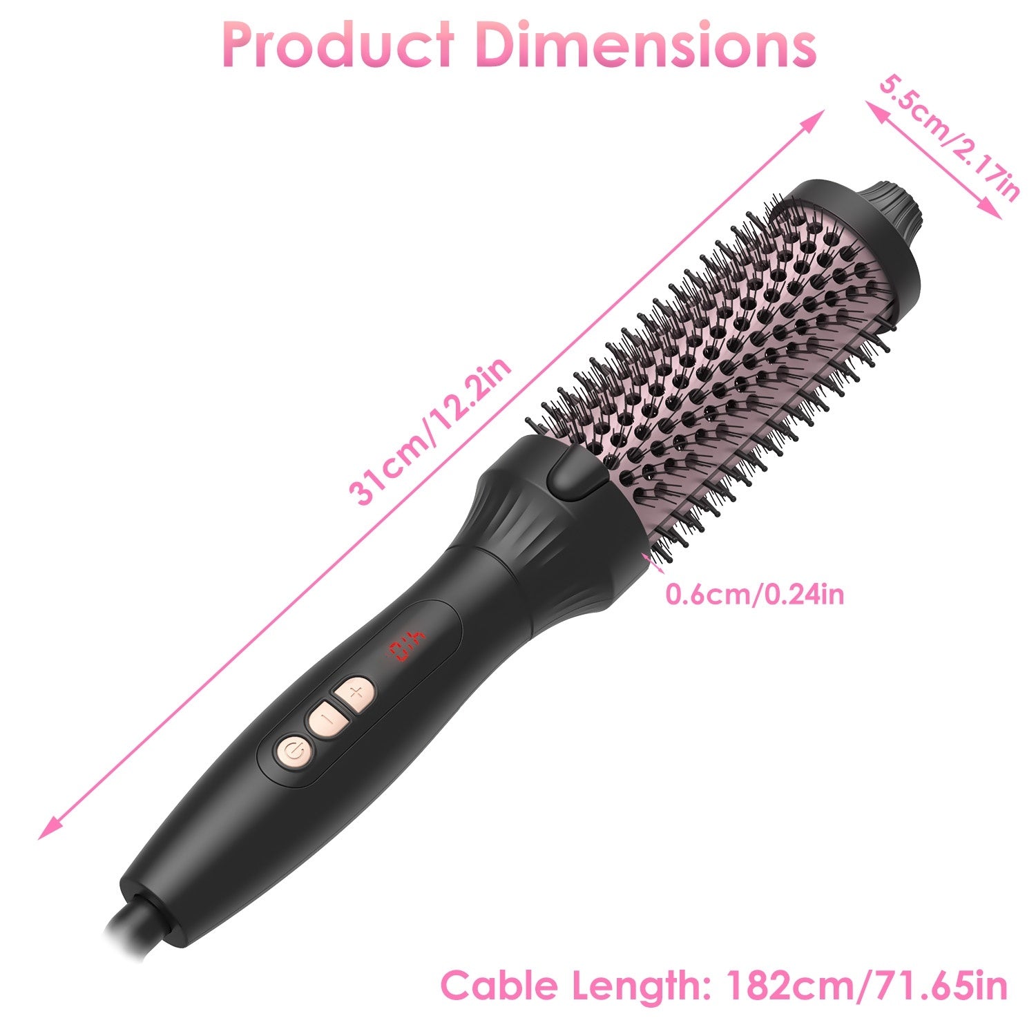 HKM-960403 3-in-1 Thermal Brush for Hair Styling, Straightening, and Curling with 10 Heating Levels and Fast 30S Heating