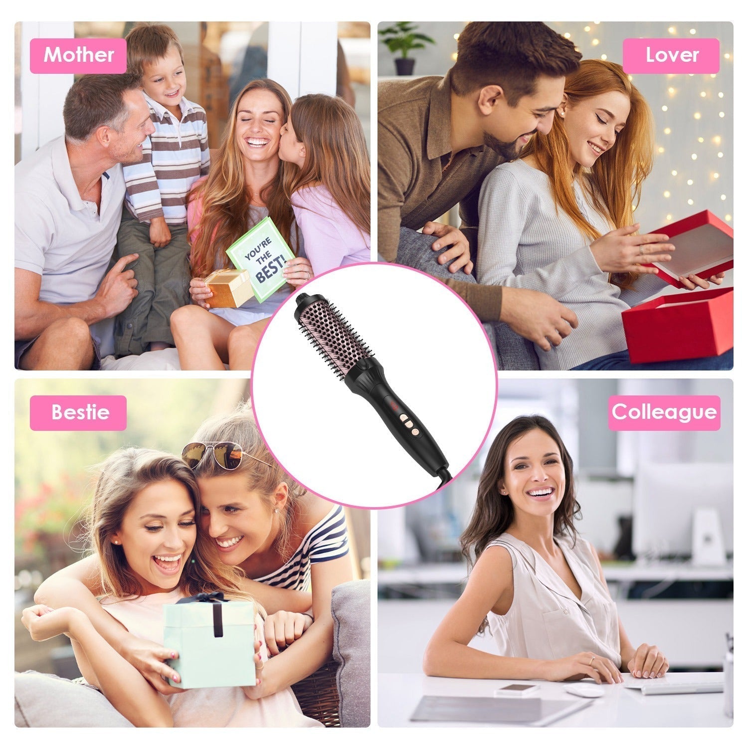 HKM-960403 3-in-1 Thermal Brush for Hair Styling, Straightening, and Curling with 10 Heating Levels and Fast 30S Heating