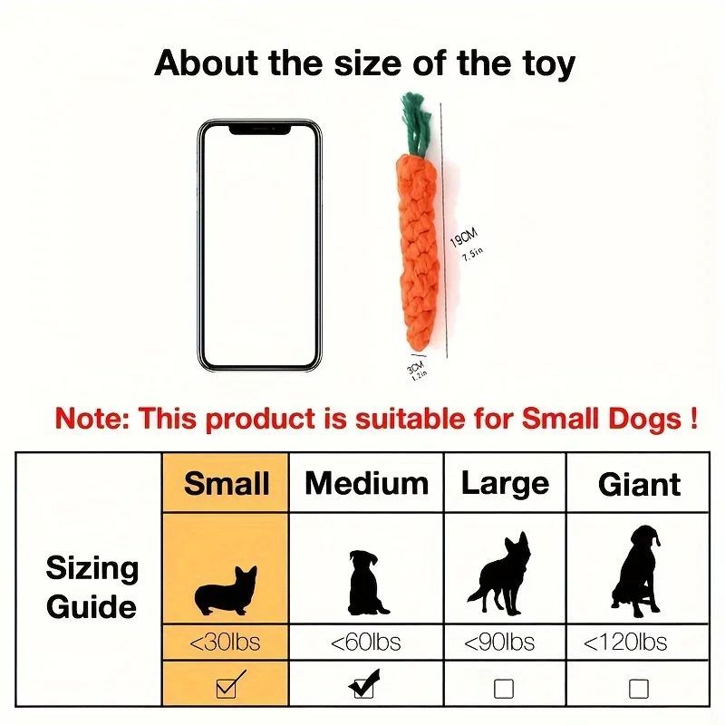 HKM-071123 Carrot-Shaped Cotton Rope Chew Toy for Small Dogs and Cats - Durable Pet Interactive Dental Cleaner Toy
