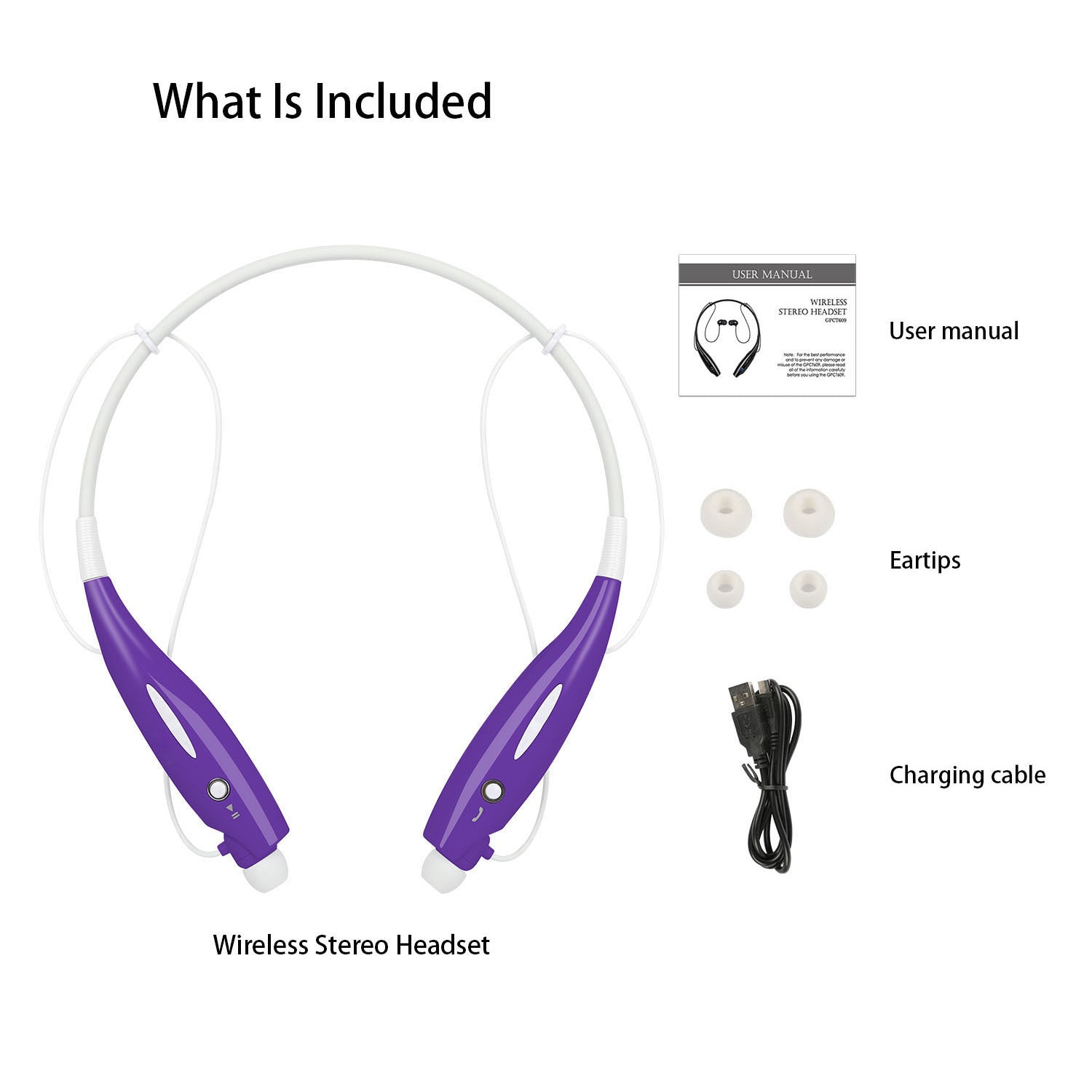 KTX-193427 Wireless Stereo Neckband Headphones with Built-in Mic, IPX4 Waterproof Earbuds, and Long Battery Life