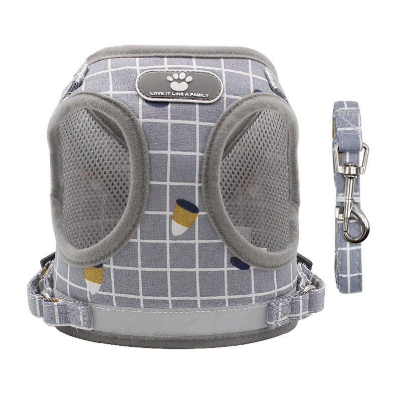 HKM-990611 Breathable Mesh Harness Vest for Small Dogs and Cats - Adjustable and Comfortable Walking Leash Attachment