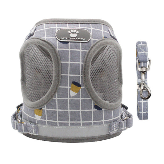 HKM-990611 Breathable Mesh Harness Vest for Small Dogs and Cats - Adjustable and Comfortable Walking Leash Attachment