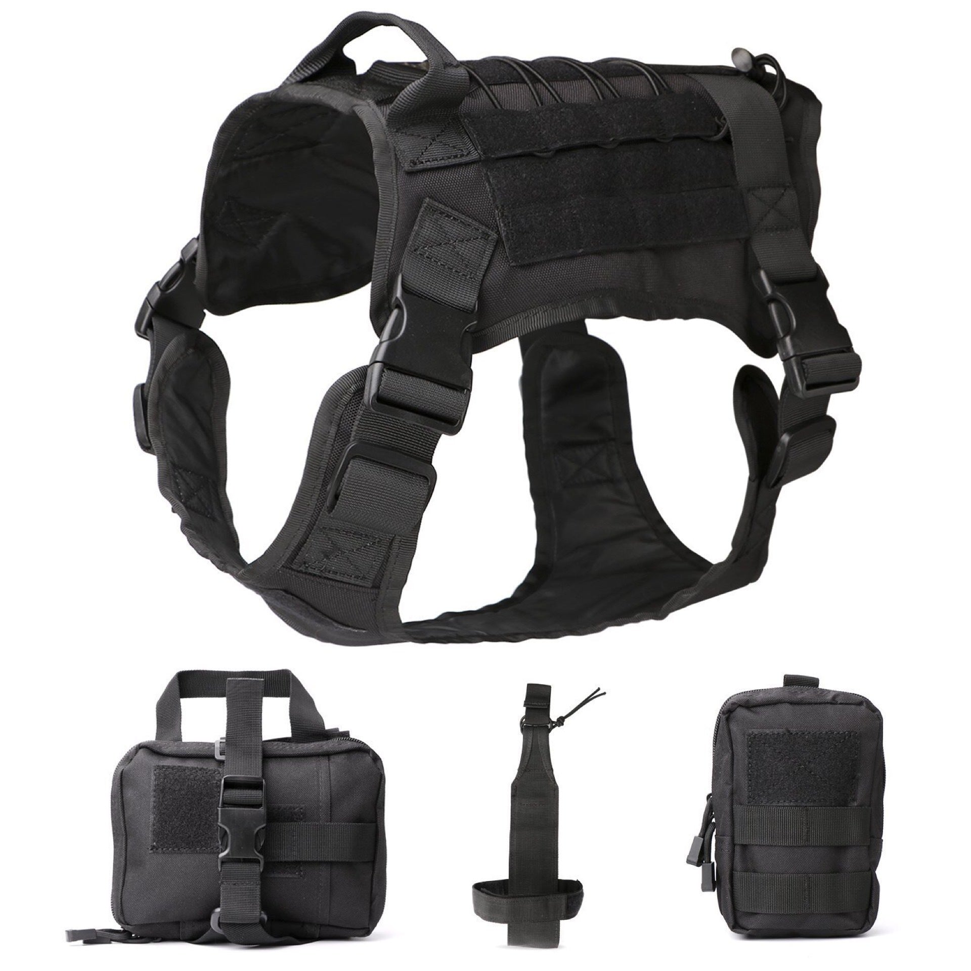 HKM-032787 Tactical Dog Vest with Leash and Rescue Bags - Outdoor Training Accessory Kit