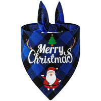 HKM-258387 Cotton Plaid Pet Triangle Scarf with Christmas Designs - Santa Claus & Snowman, Size L