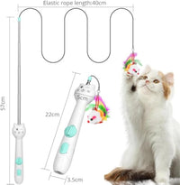 HKM-346771 Interactive Rechargeable Laser Pointer Cat Wand with Feather Toy - 2-in-1 Fun for Indoor Cats and Kittens